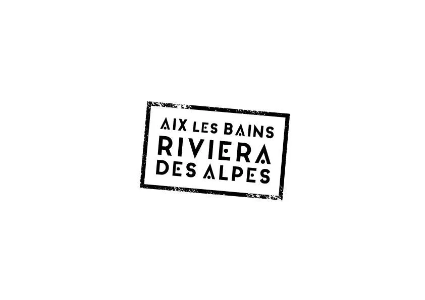 Logo rectangulaire avec le texte "AIX LES BAINS RIVIERA DES ALPES" en caractères gras et épais